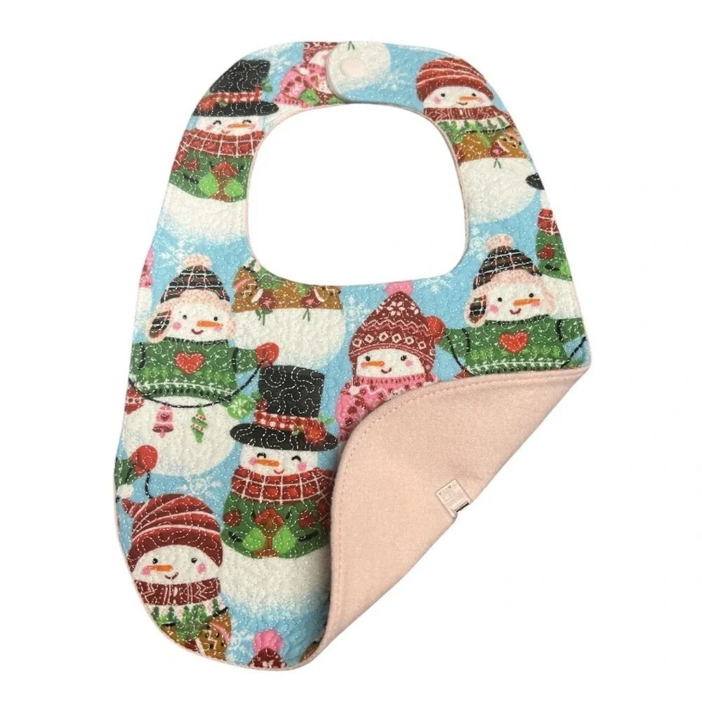 Hand Crafted Baby Bib with snap closure cotton snuggle flannel reversible